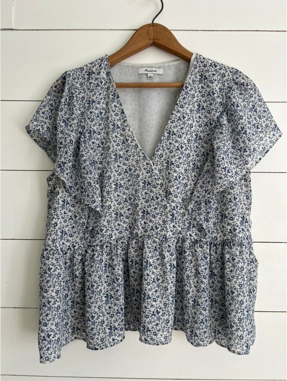 Madewell Georgette Ruffle-Sleeve Peplum Top Americana Floral Women's L Coquette